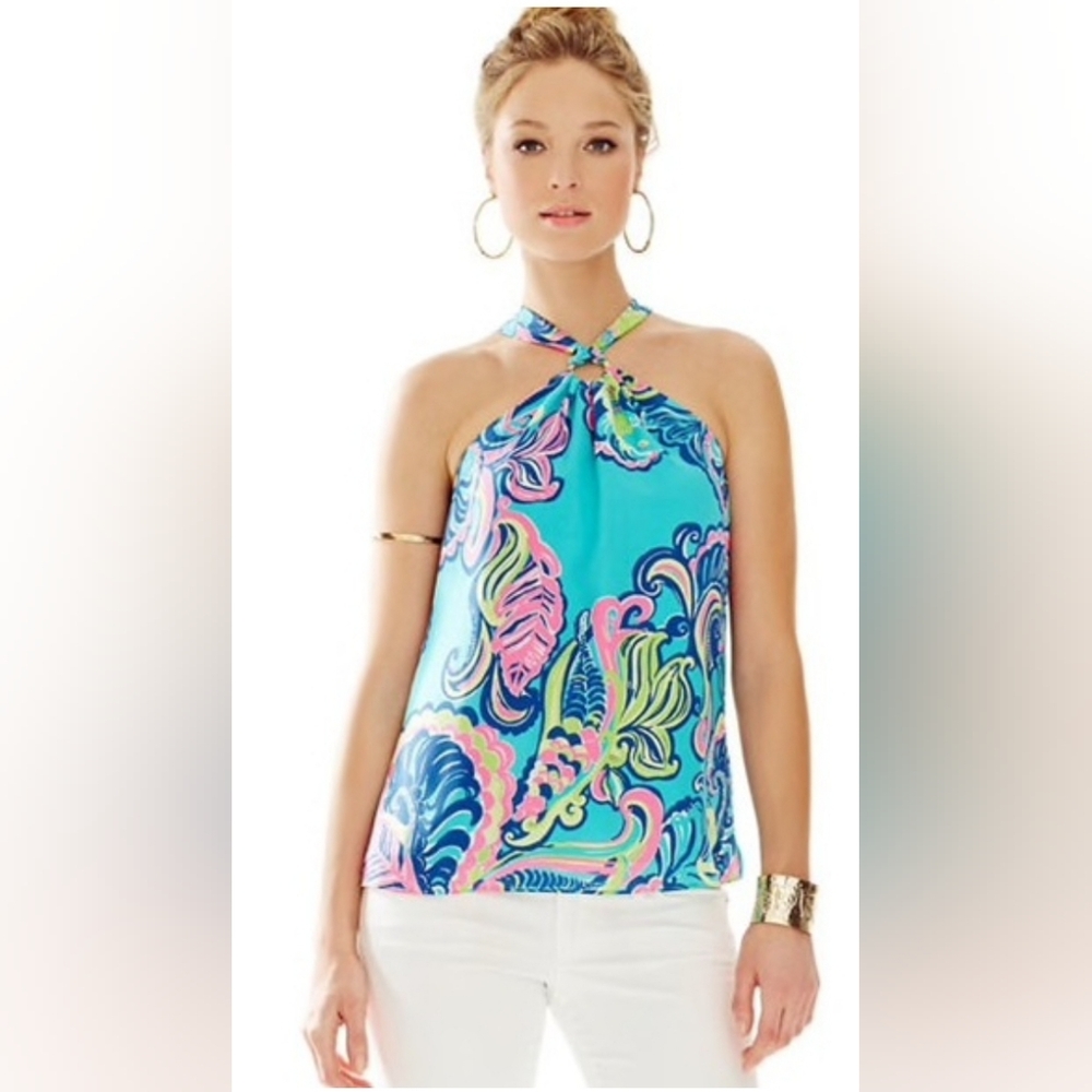 Lilly Pulitzer Cassandra 100% Silk Top Size Large NWT